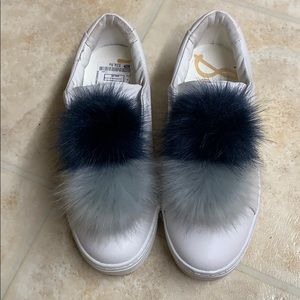 Same Edelman white leather Pom Pom shoe